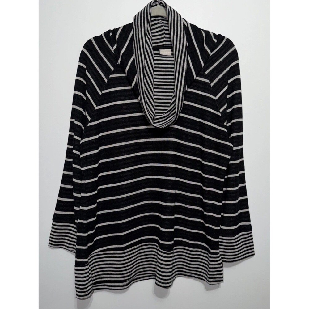 Chico's FAB! Zenergy Striped Cowl-Neck Tunic in Grays Size 2 US 12/14